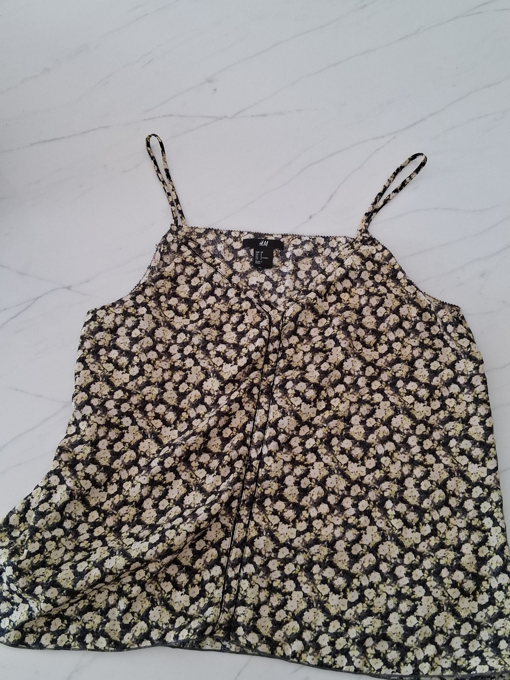 H&M Black and Yellow Floral Spaghetti-Strap Cami